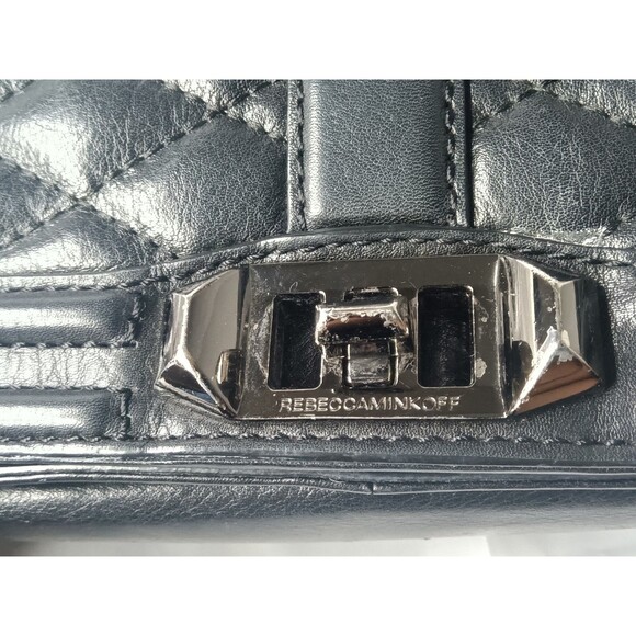 Rebecca Minkoff Diamond Quilted Leather Crossbody Black Shoulder Bag Medium - Picture 9 of 9